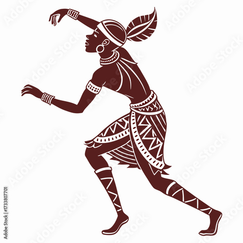 African tribal dancer silhouette with patterned clothing