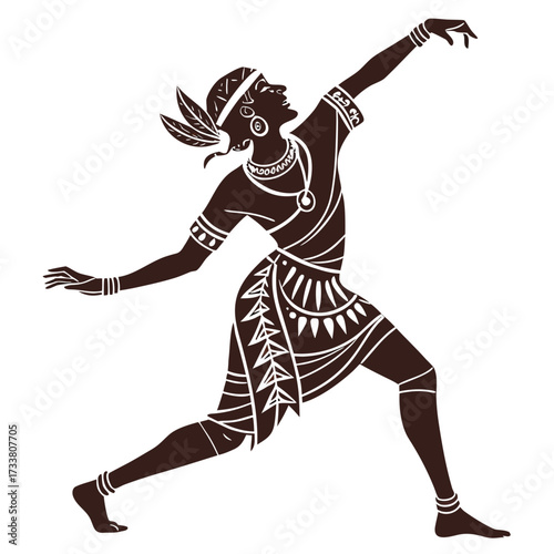 African tribal dancer silhouette with feathers and jewelry