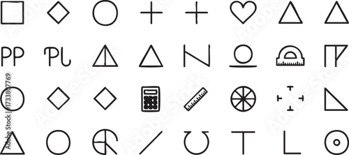 Outline Vector Icons of Geometric Shapes Including Squares, Circles and Symbols