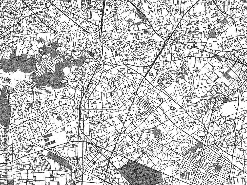 Naklejka premium Monochrome hand-drawn map of Higashimurayama, Japan, ideal for decorative and editorial use.