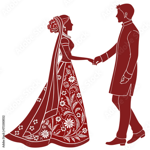 Bangladeshi bride and groom silhouettes holding hands