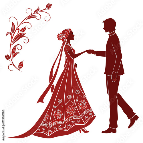 Bangladeshi bride and groom silhouette holding hands