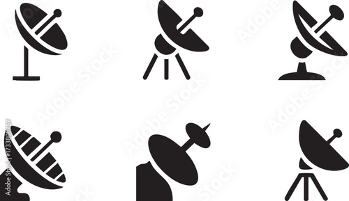 Vector Icons of Satellite Dishes for Broadcast, Internet and Telecommunication