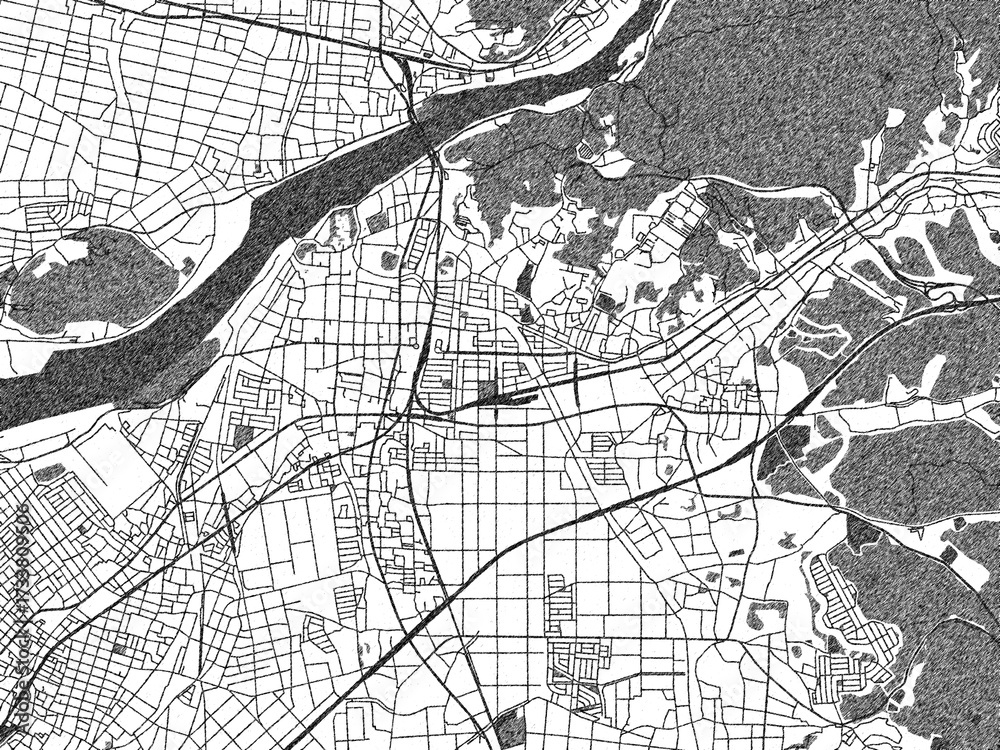 Naklejka premium Sketch-style black and white map of Inuyama, Japan, perfect for illustration and wall art.