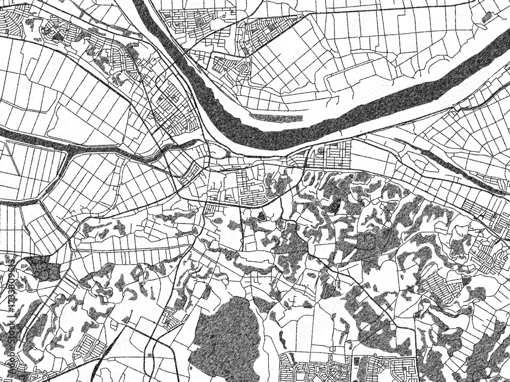 Obraz premium City map illustration of Inzai, Japan, rendered in black and white sketch style.