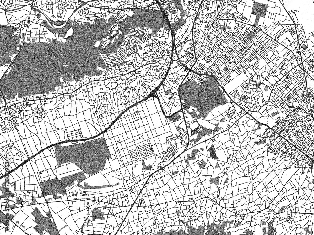 Naklejka premium Monochrome hand-drawn map of Iruma, Japan, ideal for decorative and editorial use.