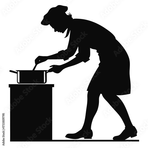 Black silhouette of a chef cooking in a kitchen person