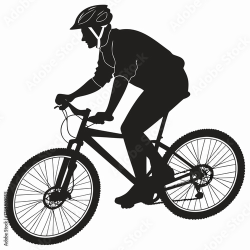 Black silhouette of a man riding a mountain bike bicycle