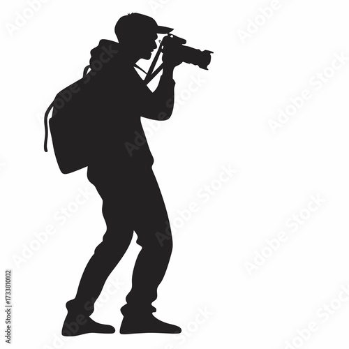 Black silhouette of a photographer with a camera and backpack