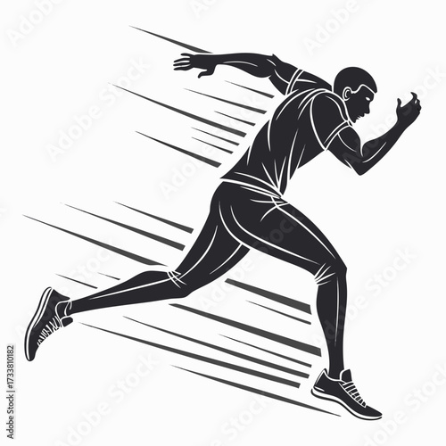 Black silhouette of a runner in motion on white background