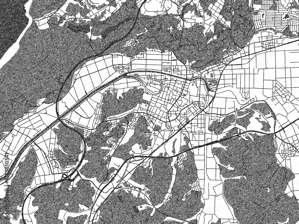 Naklejka premium Monochrome hand-drawn map of Kaga, Japan, ideal for decorative and editorial use.