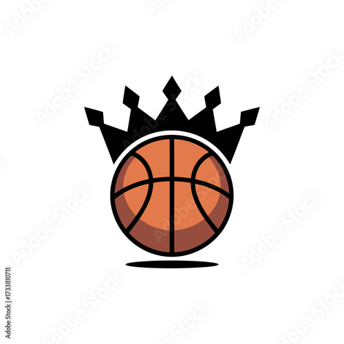 Basketball royal emblem, crowned ball silhouette, championship victory theme, court king branding, bold athletic logo, vector illustration