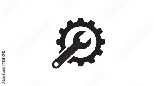 Mechanical gear and wrench symbol representing engineering repair service and industry solutions vector