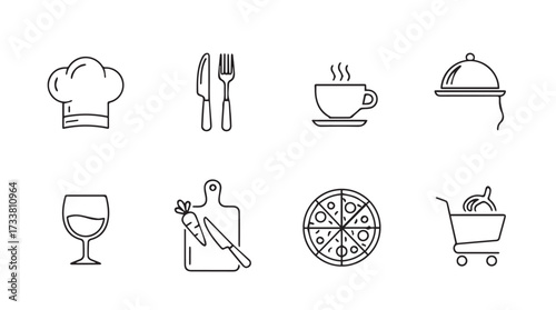 Collection of hand drawn food and drink icons for culinary design and restaurant branding vector