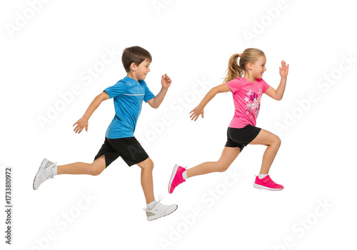 Two Energetic Kids Running Side by Side in Full Sprint