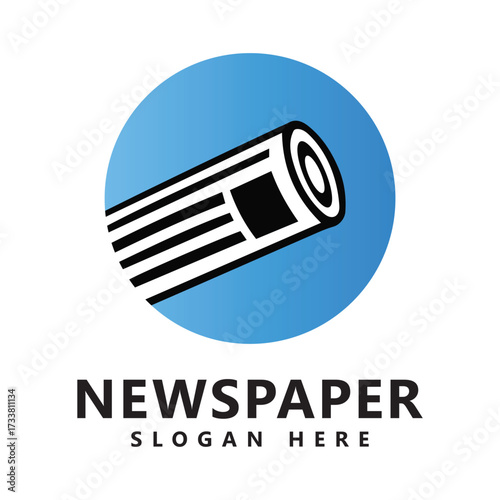 Newspaper Logo with Rolled-Up Paper in Blue Circle