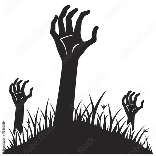 Black zombie hands rising from grass vector emerging