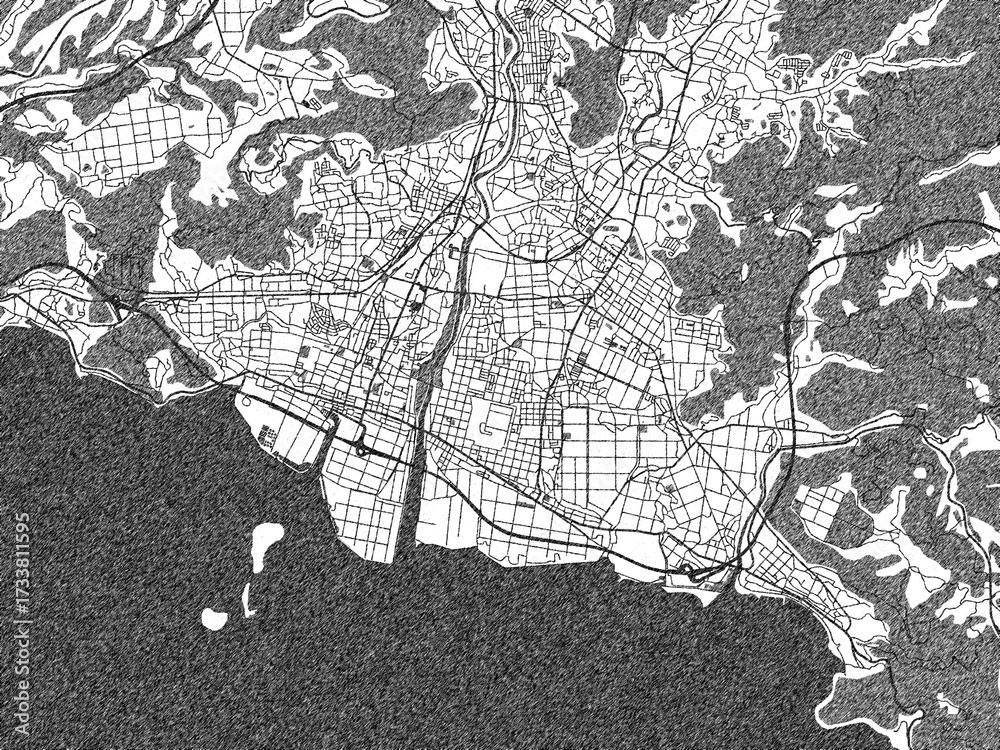 Fototapeta premium Monochrome sketch map of Kirishima, Japan, ideal for posters, prints, and travel design.