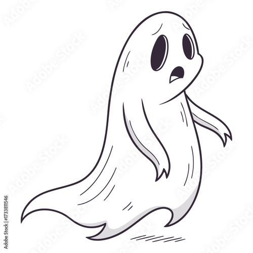 Cartoon ghost with worried expression and flowing body