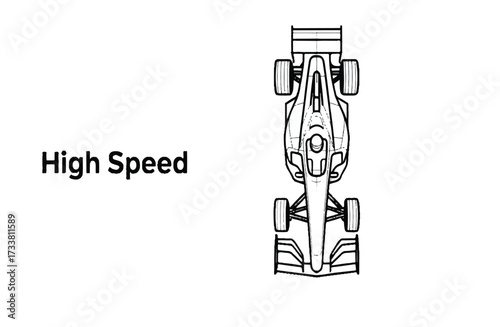 Top Down Outline Drawing of a Formula One Race Car with High Speed Text racing
