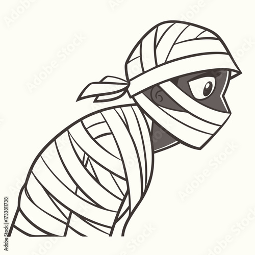 Cartoon mummy peeking with one eye halloween ancient