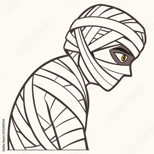 Cartoon mummy with one orange eye peeking out halloween