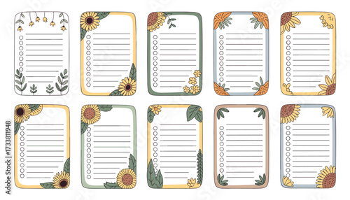 Set of ten decorative todo list templates with floral and leaf motifs