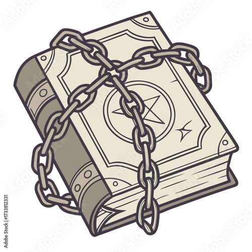 Chained occult book with pentagram symbol spell book