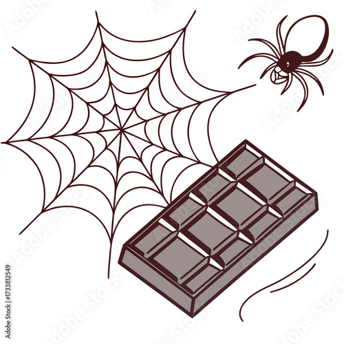 Chocolate bar and spider web vector illustration insect