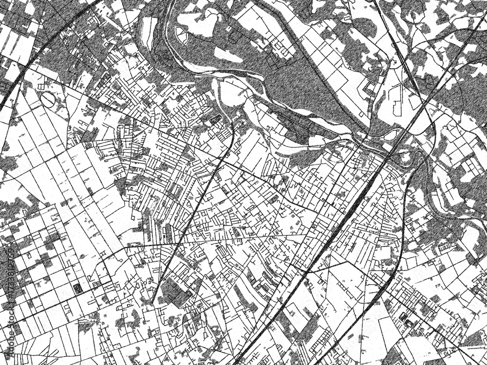 Naklejka premium Artistic urban sketch of Kuroiso, Japan, detailed in black and white map form.
