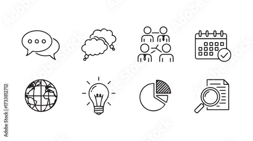 Business infographic icons set hand drawn doodle style communication ideas teamwork analytics vector