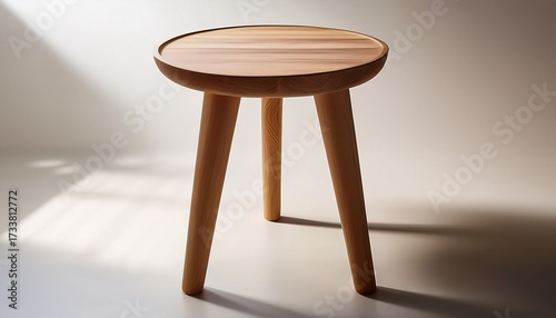 Simple Wooden Stool With Round Seat And Four Legs In Outline Style