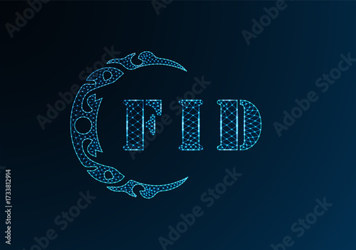 Low poly letter logo FID design. FID letter logo low poly vector design on blue color gradient background. FID logo low poly design
