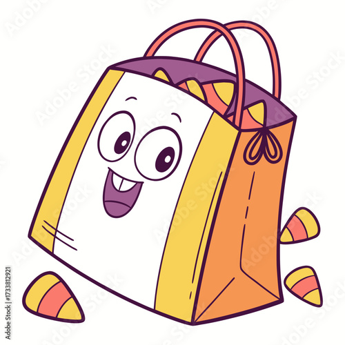 Cute cartoon candy bag with candy corn spilling out