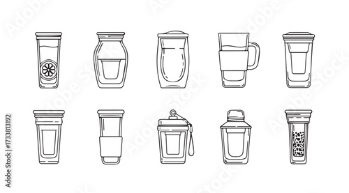 Vector art of set of reusable cups