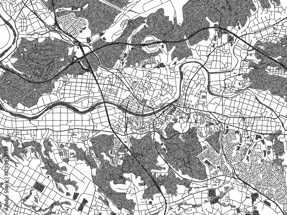 Naklejka premium Artistic urban sketch of Miki, Japan, detailed in black and white map form.