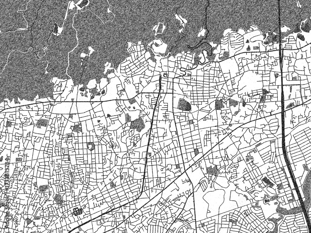 Naklejka premium Decorative monochrome illustration of Mino, Japan, showing its detailed grid.