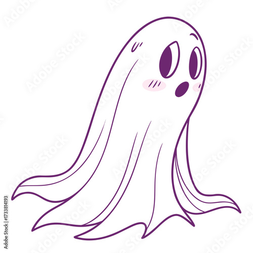 Cute purple outlined ghost with blush cheeks cartoon