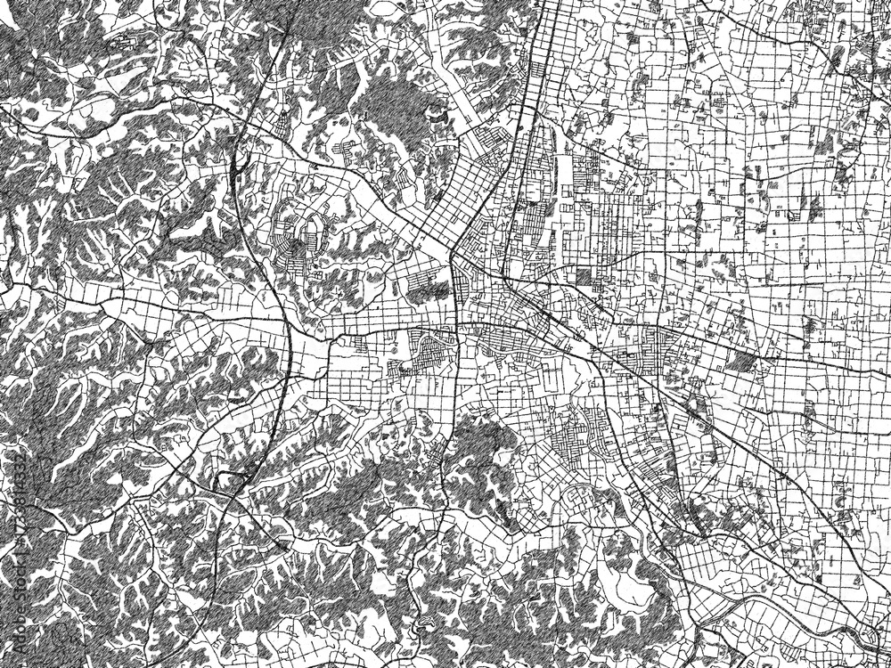 Naklejka premium Poster-style sketch map of Mobara, Japan, designed in artistic monochrome.