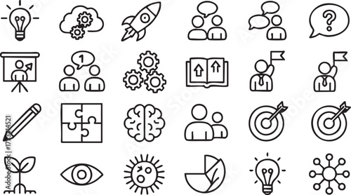 Corporate outline icons pack with business planning startup growth and management success graphics
