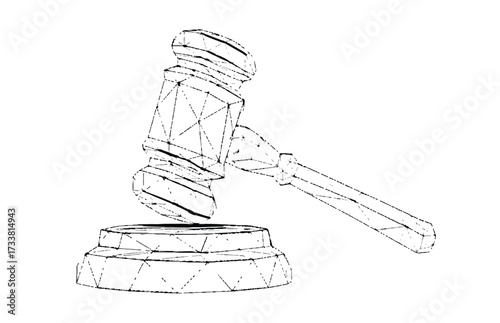 Wireframe 3D Model of a Judge's Gavel on a Pedestal justice court