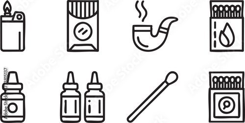 Tobacco and smoking vector icons collection with lighter pipe matches and addiction illustrations