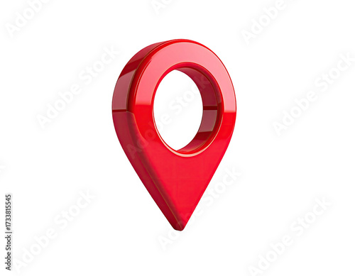 Glossy, 3D, red location marker on a black background
