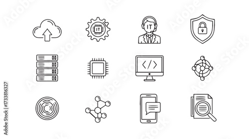 Collection of hand drawn icons for cloud computing cybersecurity and data management concepts vector