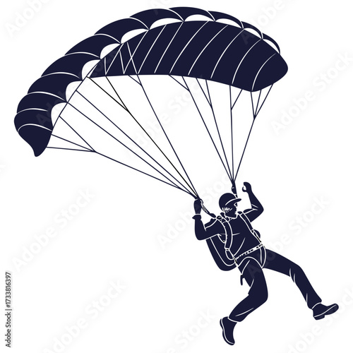 Dark blue silhouette of a skydiver with parachute skydiving 1