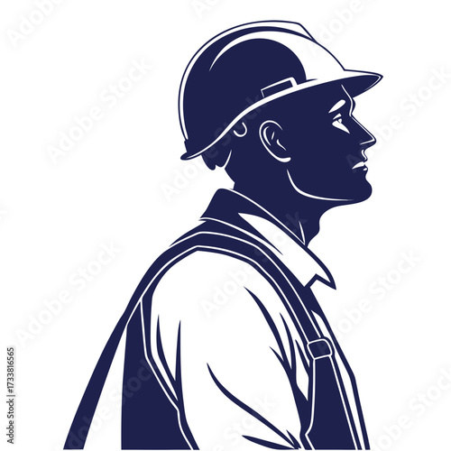 Dark blue silhouette of construction worker in hard hat 2