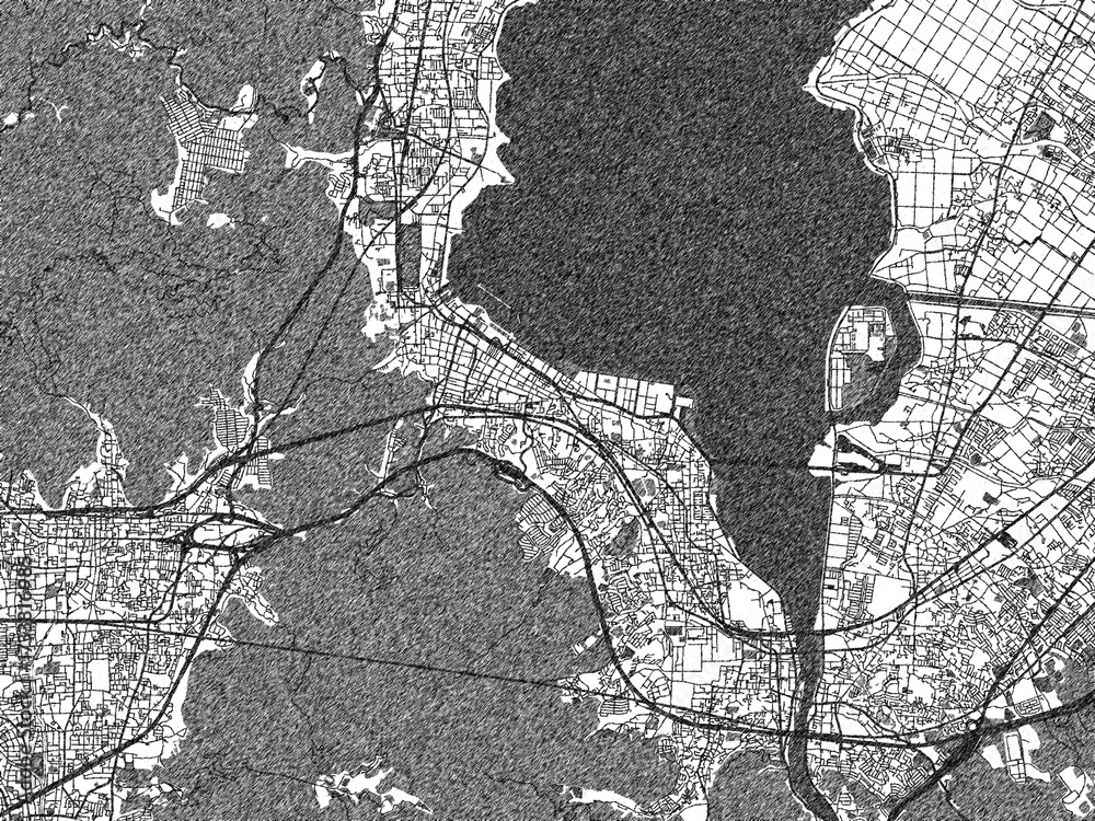 Naklejka premium Monochrome hand-drawn map of Otsu, Japan, ideal for decorative and editorial use.