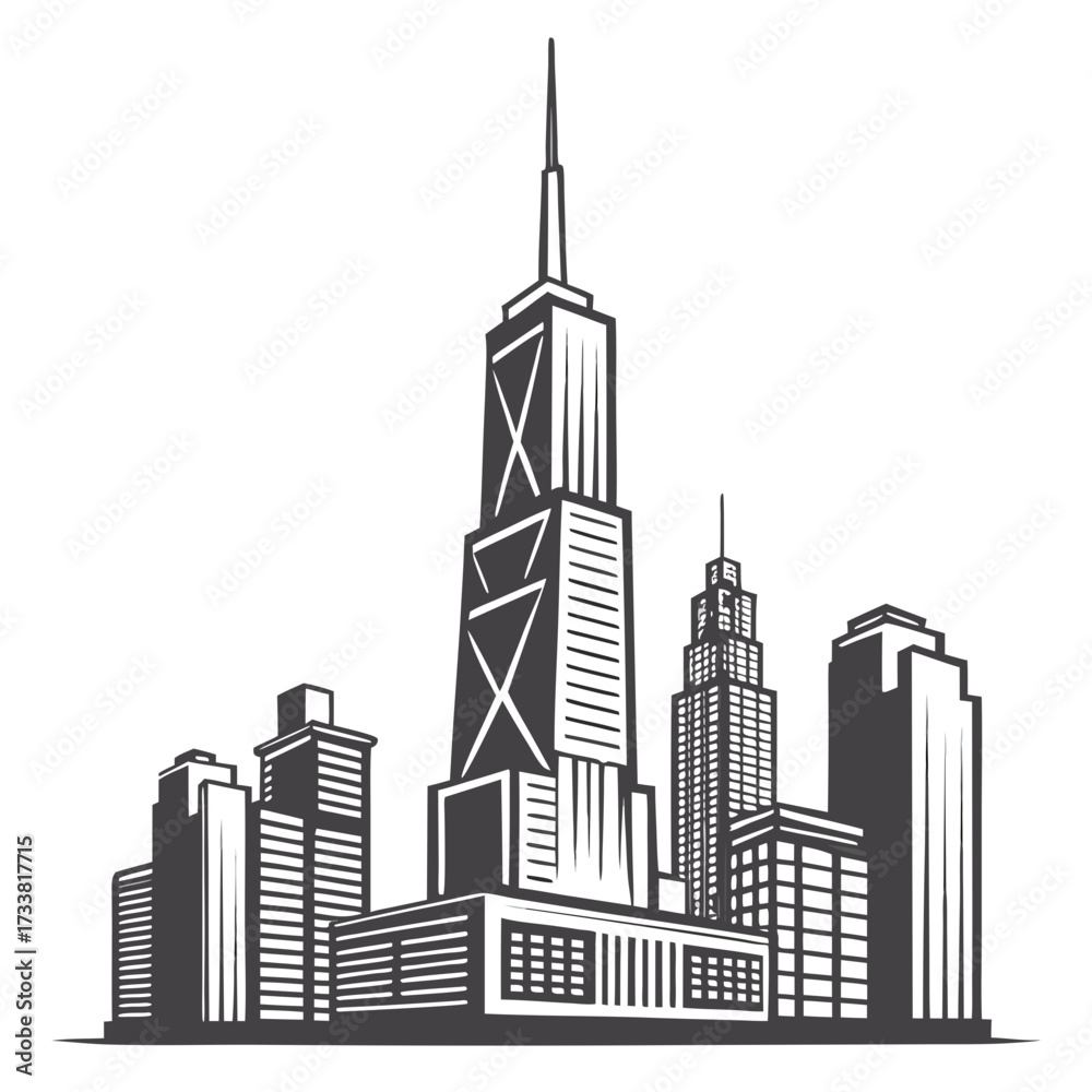 Obraz premium Dark gray city skyline silhouette on white background 1