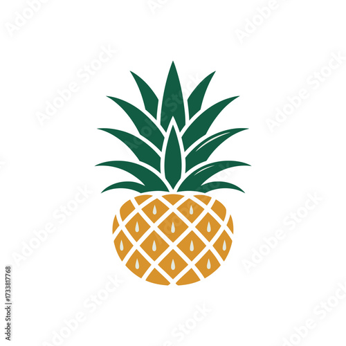 pineapple fruit icon, geometric lattice skin, green crown leaves, tropical summer produce, bright flat design, fresh vector illustration
