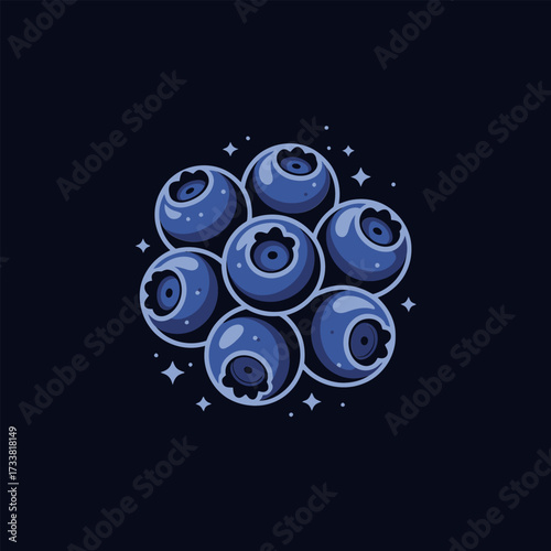 blueberry cluster illustration, starry night background, glossy berry spheres, nutritious superfood theme, dark gourmet mood, elegant vector artwork